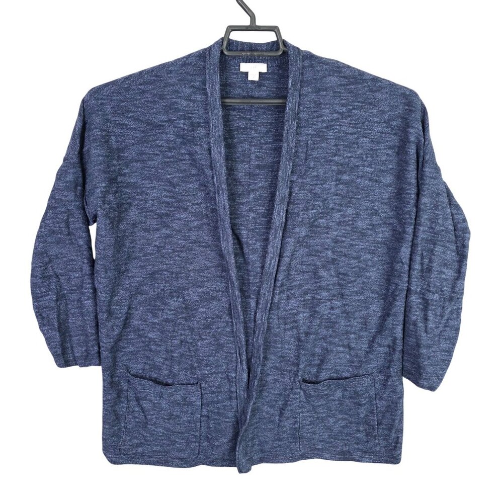 Womens J.Jill Blue Open Front Cardigan Sweater Cotton Blend Pockets Size M